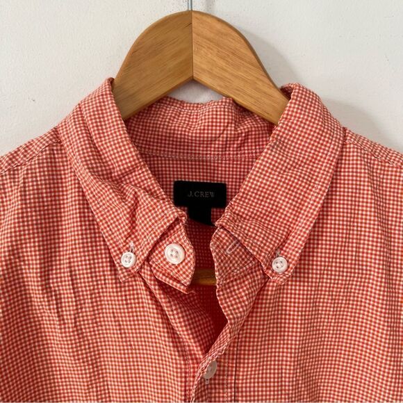 J.Crew Orange Micro Check Gingham Long Sleeve Cotton Button Down Dress Shirt - Picture 6 of 7
